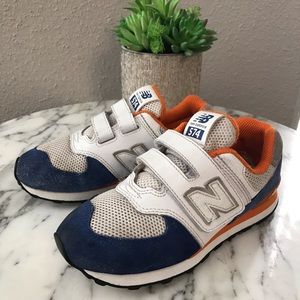 NEW BALANCE 574 | Kids Boys | White/Blue/Orange | Size 1 | Suede